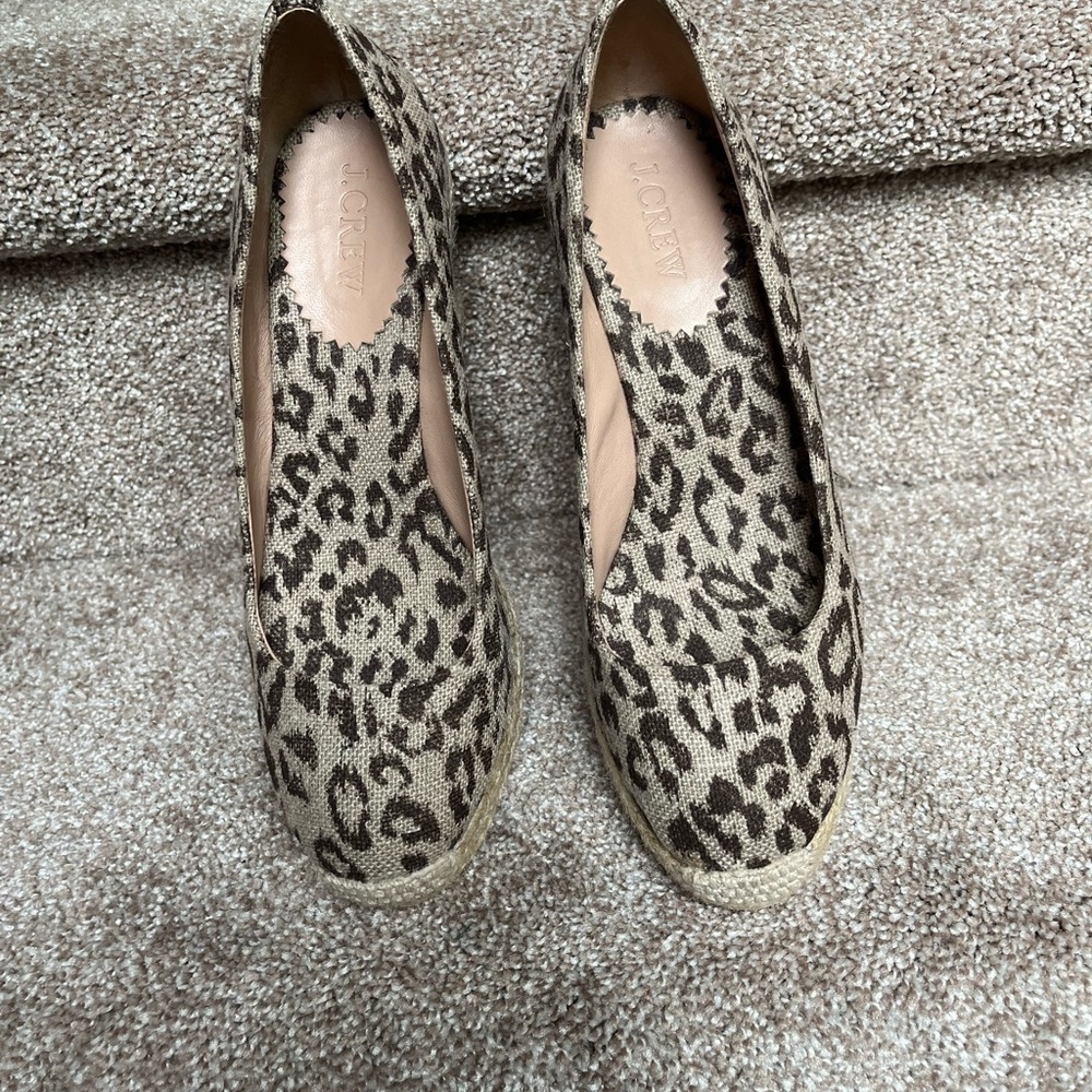J Crew leopard canvas wedge espadrilles.  Never worn.
